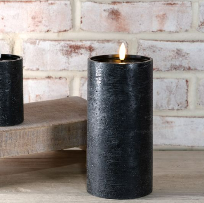 Black LED Pillar Candle, Feathered Farmhouse