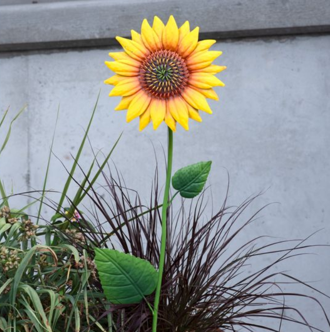 Metal Sunflower Stakes, Feathered Farmhouse