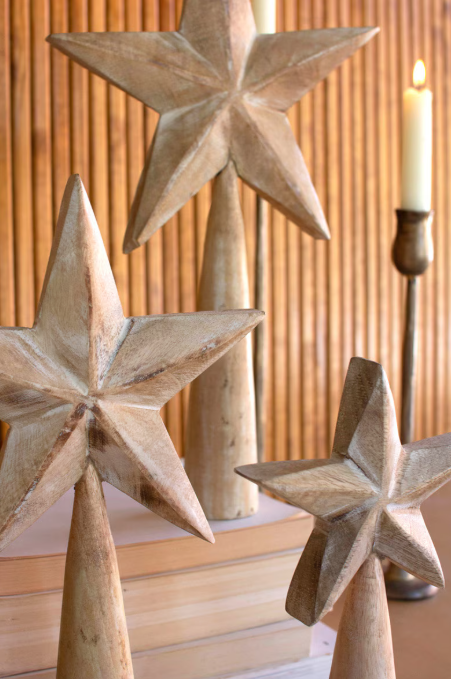 White-Wash Wooden Table Top Stars, Feathered Farmhouse
