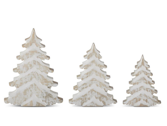 Whitewashed Mango Wood Christmas Trees, Feathered Farmhouse