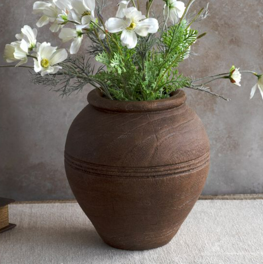 Brown Cement Line Vase, Feathered Farmhouse