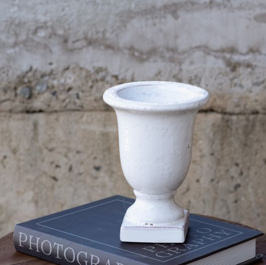 White Pedestal Vase, Feathered Farmhouse