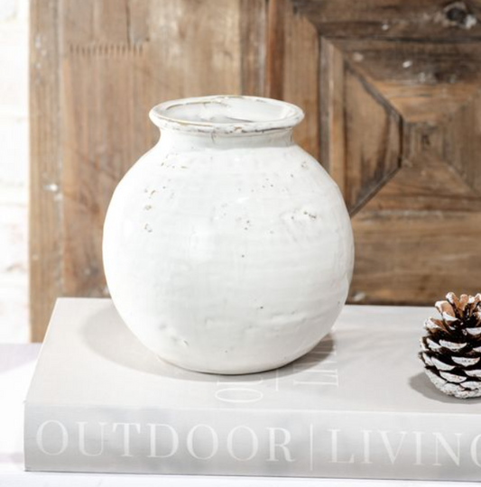 White Ball Vase, Feathered Farmhouse