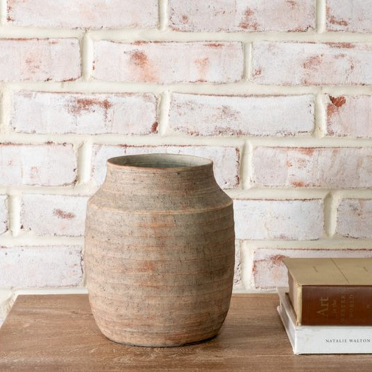 Natural Stripe Ceramic Vase, Feathered Farmhouse