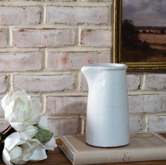 White Pourer Vase, Feathered Farmhouse