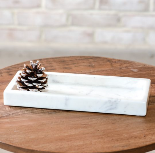 White Rectangle Marble Tray, Feathered Farmhouse