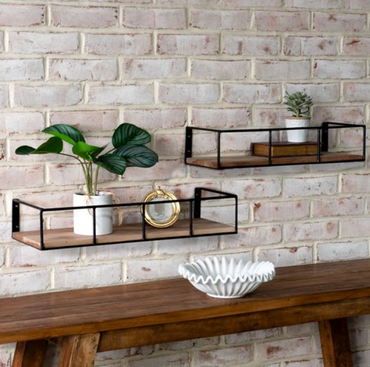 Wood & Iron Wall Shelf, Feathered Farmhouse