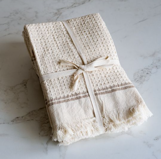 Waffle Brown Stripe Towel, Feathered Farmhouse