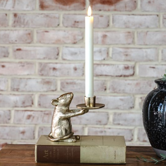 Gold Mouse Taper Holder, Feathered Farmhouse