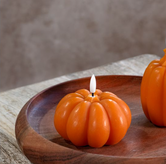 Wide Orange LED Pumpkin, Feathered Farmhouse
