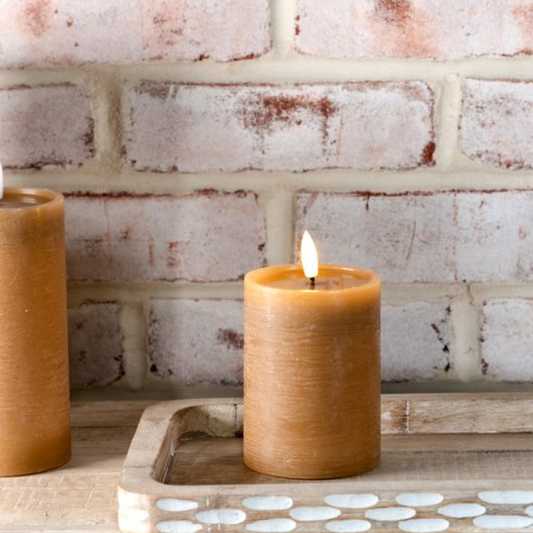 Caramel LED Pillar Candle, Feathered Farmhouse