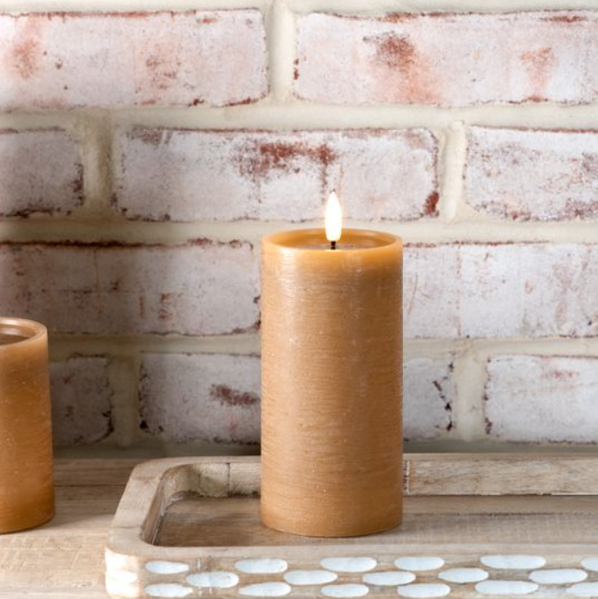 Caramel LED Pillar Candle, Feathered Farmhouse