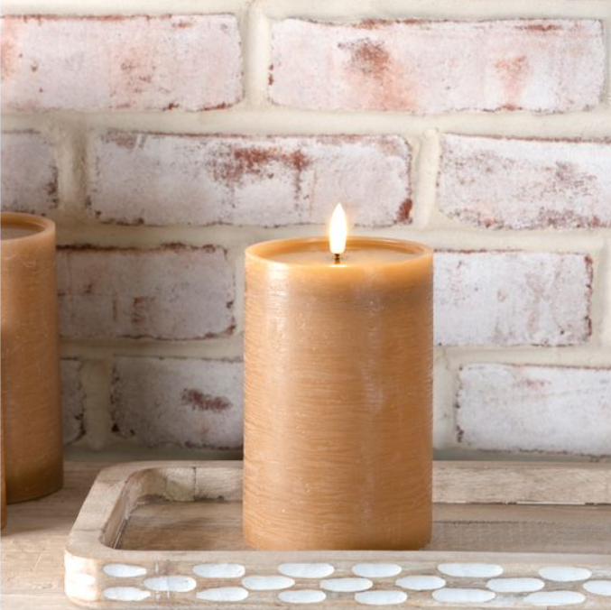 Caramel LED Pillar Candle, Feathered Farmhouse