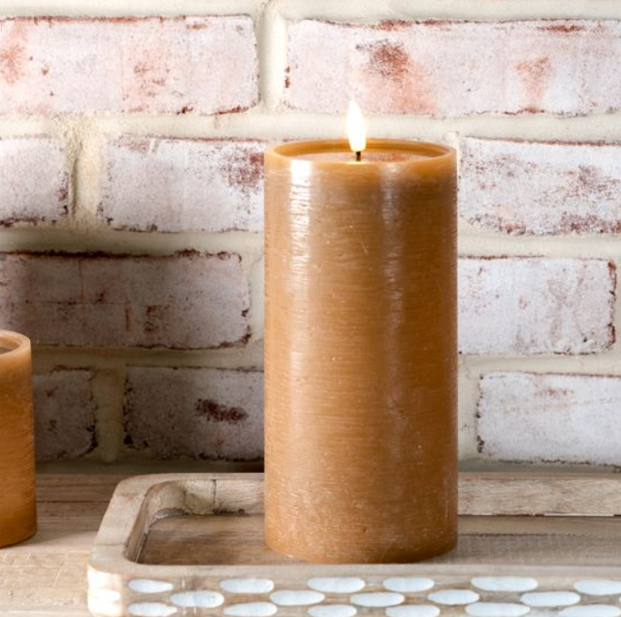 Caramel LED Pillar Candle, Feathered Farmhouse