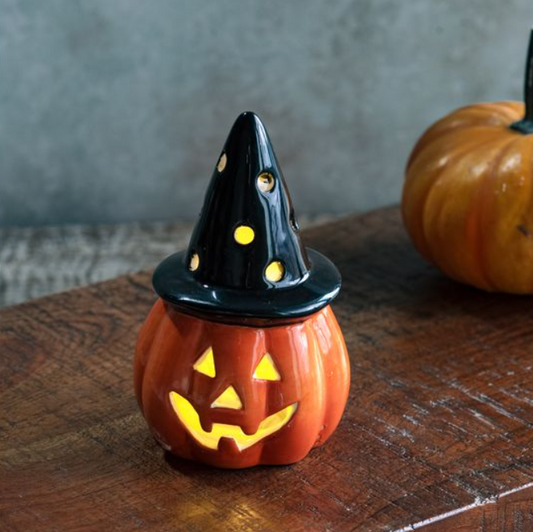 Jack-O-Lantern with Hat, Feathered Farmhouse