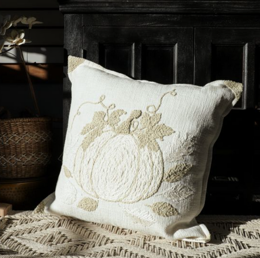 Pumpkin Pillow Corner Stitching, Feathered Farmhouse