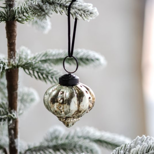 Antique Silver Glass Ornament, Feathered Farmhouse