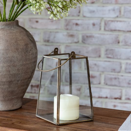 Glass + Iron Hanging Lantern, Feathered Farmhouse