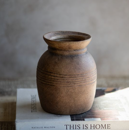 Vintage Brown Ceramic Vase, Feathered Farmhouse