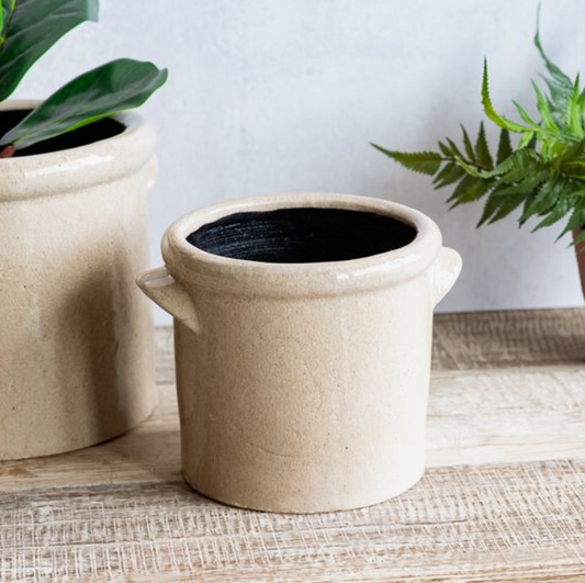 Handle Ceramic Crock, Feathered Farmhouse