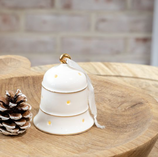 Ceramic LED Bell Ornament, Feathered Farmhouse