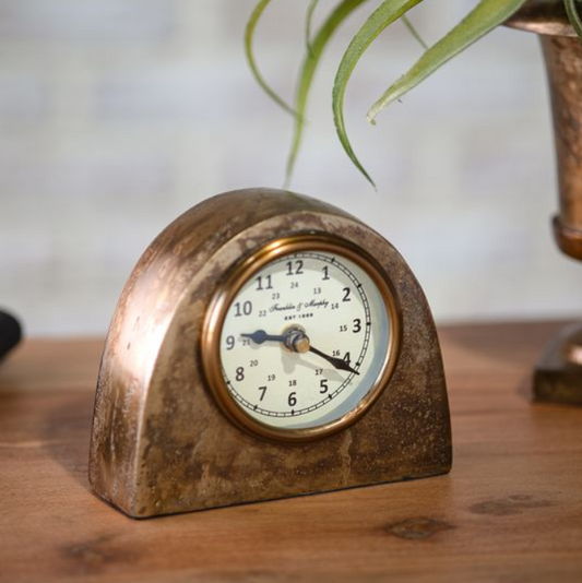 Antique Brass Table Clock, Feathered Farmhouse