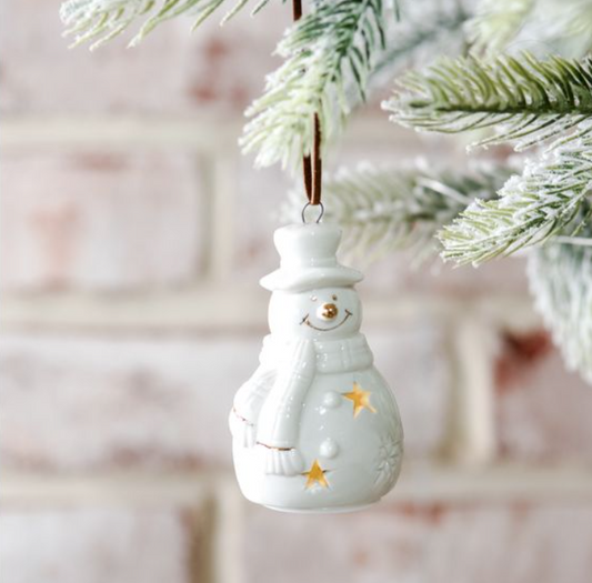 Ceramic Snowman Ornament, Feathered Farmhouse