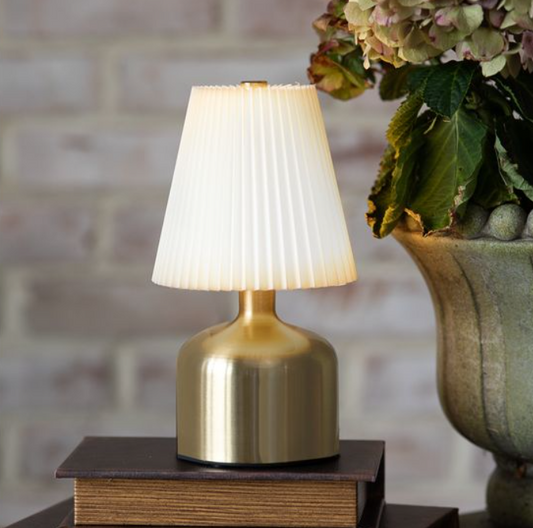 Rechargable Ivory & Gold LED Lamp, Feathered Farmhouse