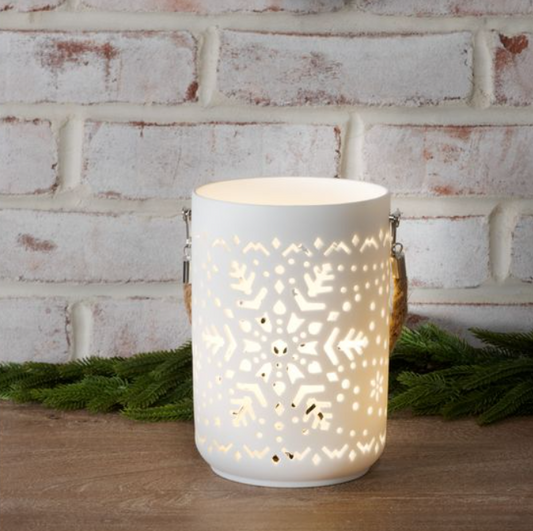 Ceramic Holiday LED Lantern, Feathered Farmhouse