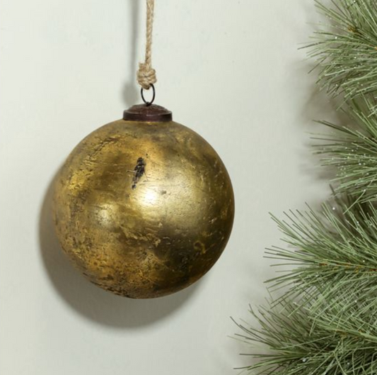 Antique Gold Christmas Ball Ornament, Feathered Farmhouse
