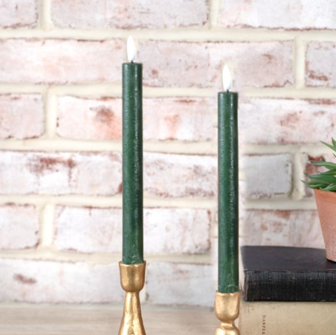 Green LED Taper Candle Set, Feathered Farmhouse