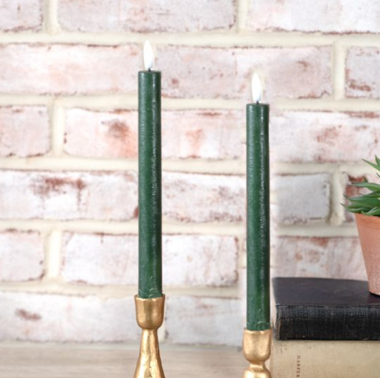 Green LED Taper Candle Set, Feathered Farmhouse