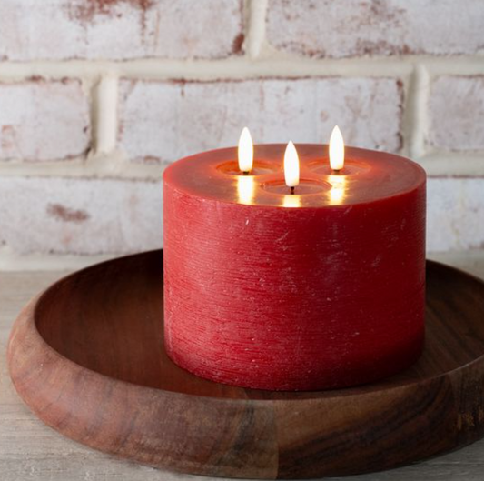 Red 3-Wick LED Candle, Feathered Farmhouse