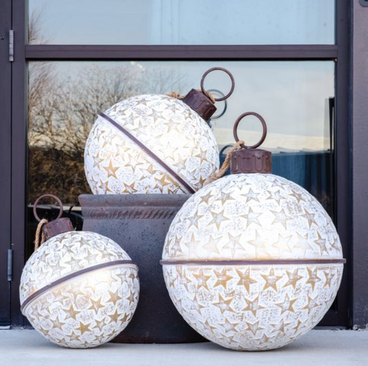 White & Gold Jumbo Star Bell, Feathered Farmhouse