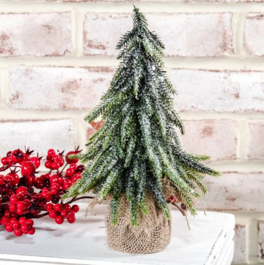 Frosted Tree in Burlap, Feathered Farmhouse