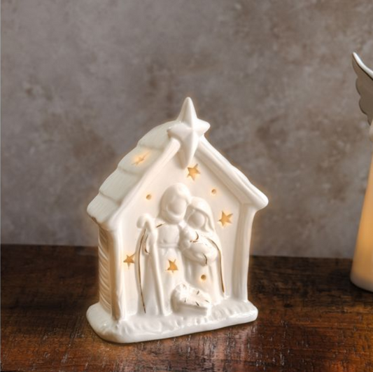 LED Ceramic Nativity, Feathered Farmhouse