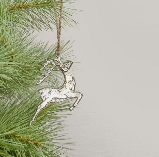 Metal Deer Ornament, Feathered Farmhouse