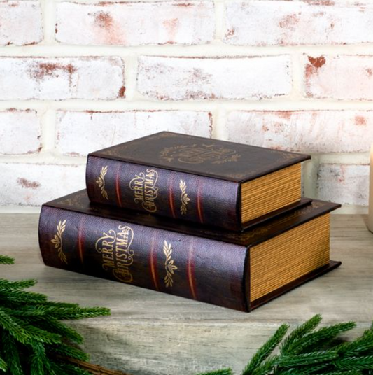 Vintage Merry Christmas Storage Books, Feathered Farmhouse