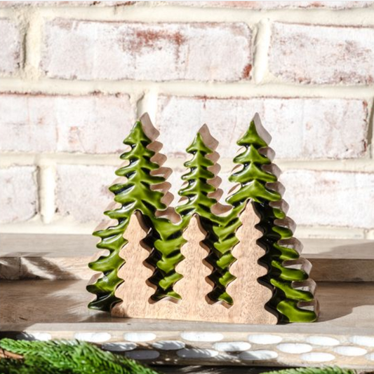 Wood Trees with Three Cut Trees, Feathered Farmhouse