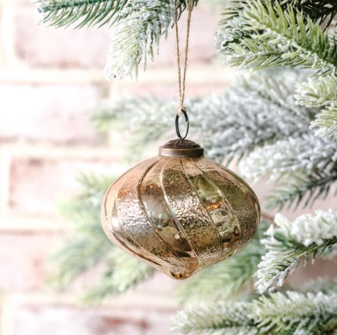 Stripe Gold Glass Ornament, Feathered Farmhouse