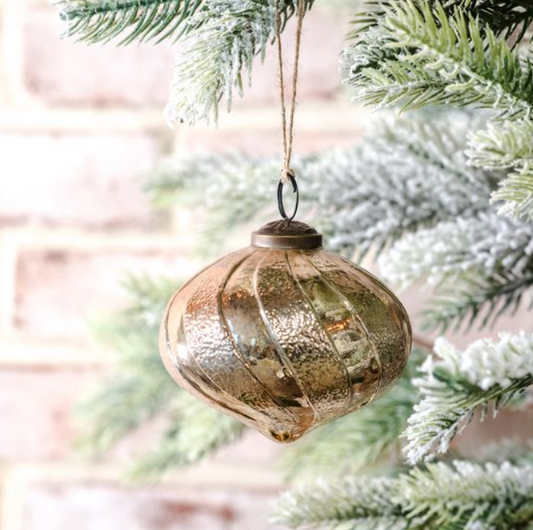 Stripe Gold Glass Ornament, Feathered Farmhouse