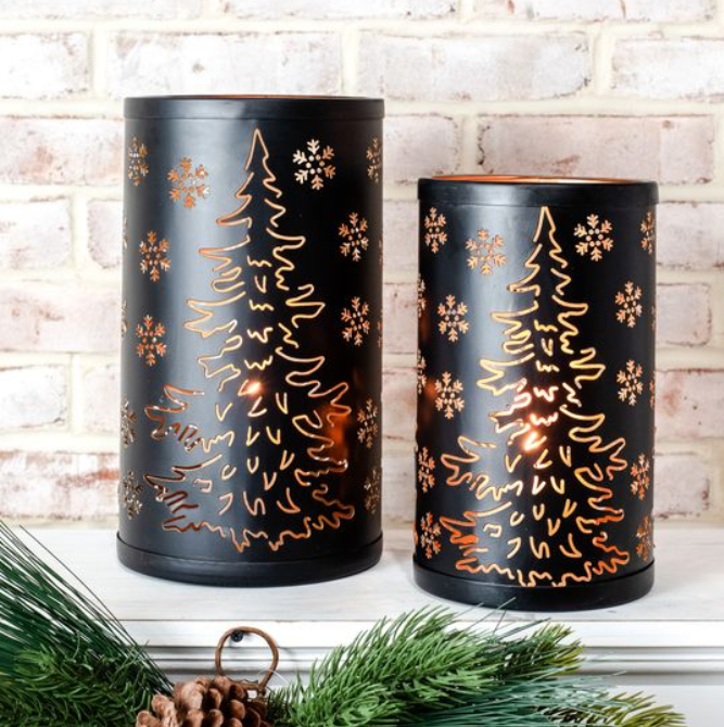 Black Tree Snowflake Lantern, Feathered Farmhouse
