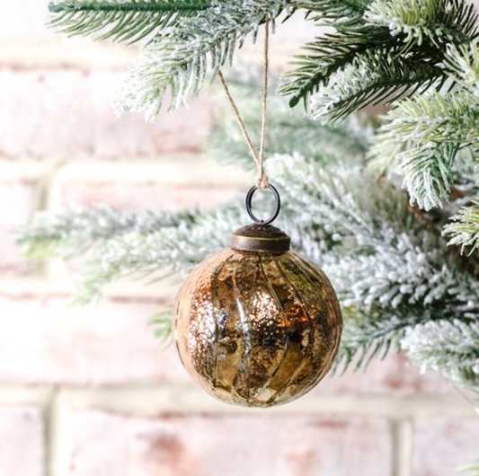 Round Stripe Gold Glass Ornament, Feathered Farmhouse
