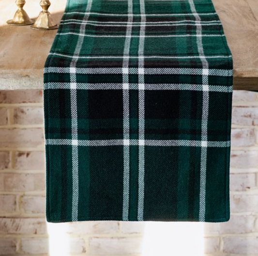 Green Tartan Table Runner, Feathered Farmhouse