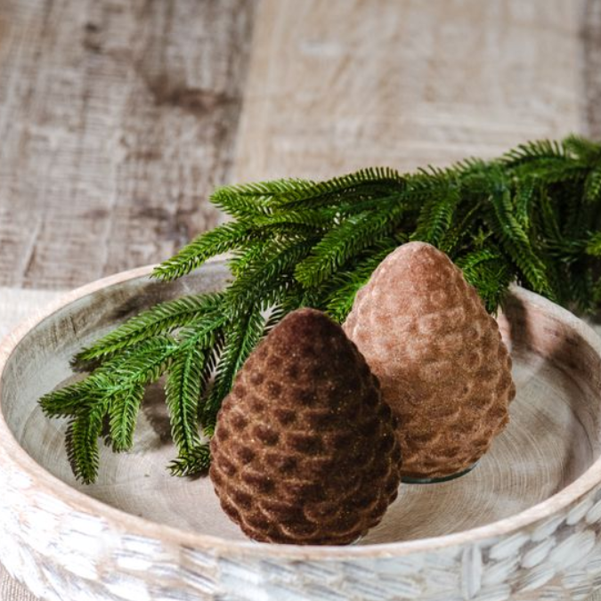 Flocked Pinecone, Feathered Farmhouse