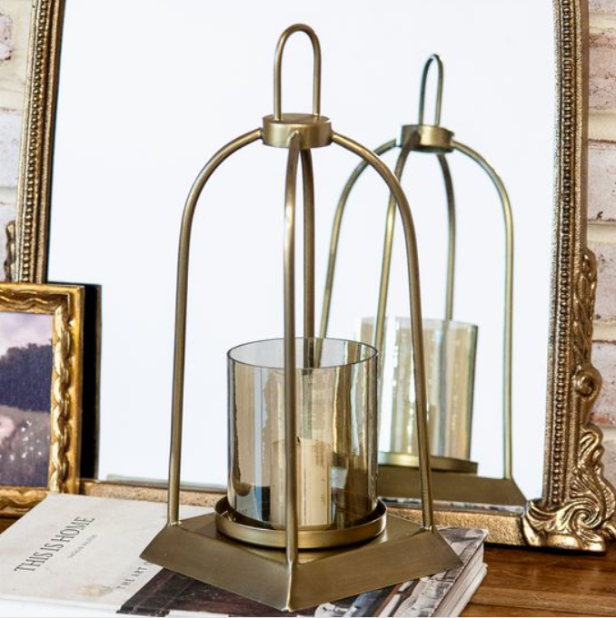 Brass Antique Lantern, Feathered Farmhouse