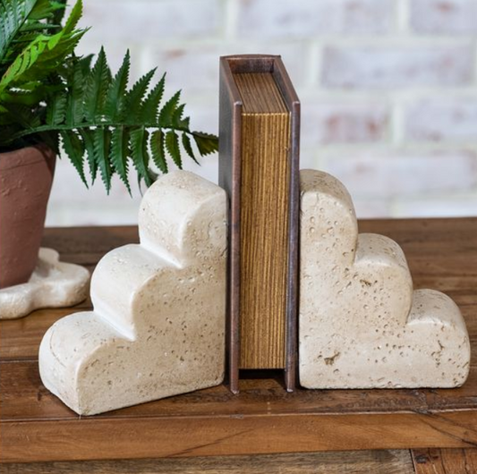 Scallop Edge Cement Bookends, Feathered Farmhouse