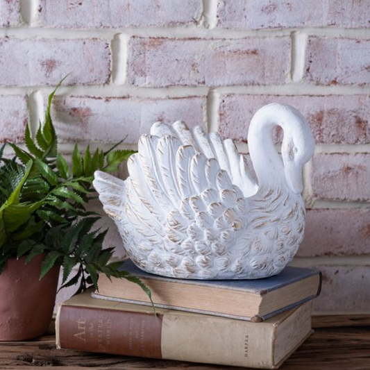 Gold Wash Cement Swan Planter, Feathered Farmhouse