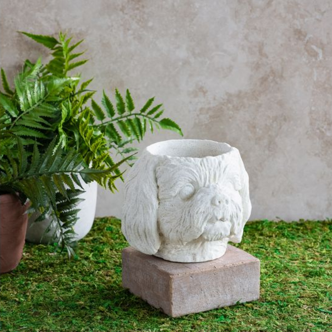 White Dog Face Planter, Feathered Farmhouse