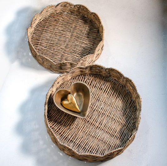 Grey Wash Willow Round Trays, Feathered Farmhouse